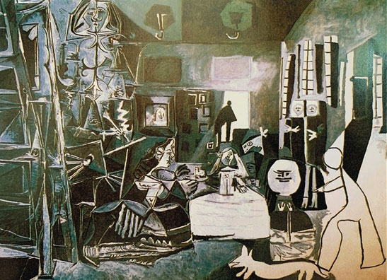 毕加索《宫娥》1956－1957年 油画  马德里普拉多美术馆藏
毕加索的《宫娥》就是利用“黑——白——黑——白”构图的夸张变化，使之比原作更具有形式美感。