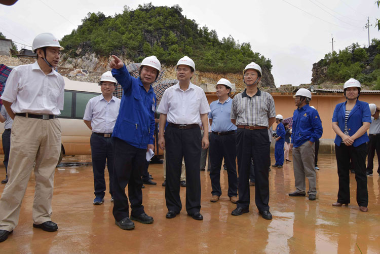 周异决市长（前右二）到德保县百矿电解铝一体化项目建设现场检查指导工作。（赵飞云 摄）