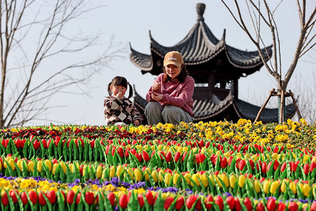 3月8日，市民在安徽省全椒县生园踏青游玩。新华社发（沈果摄）