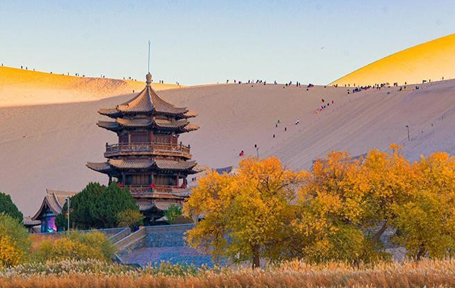 甘肃敦煌：大漠秋色醉游人