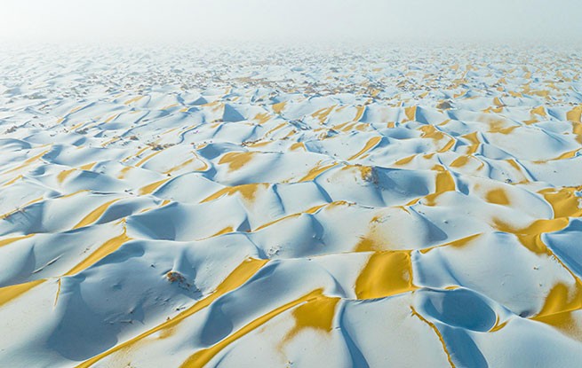 新疆尉犁：塔克拉玛干沙漠雪景如画