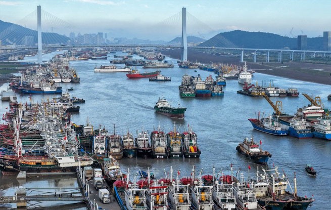 浙江舟山：渔船回港避“巴威”